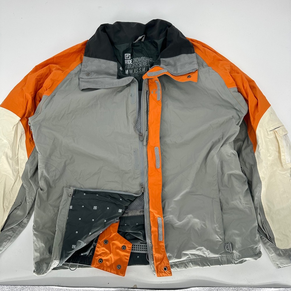 Ride Snowboards Grey Orange Zip Ski Jacket Multi Pocket Wind Breaker‎ Men's XL